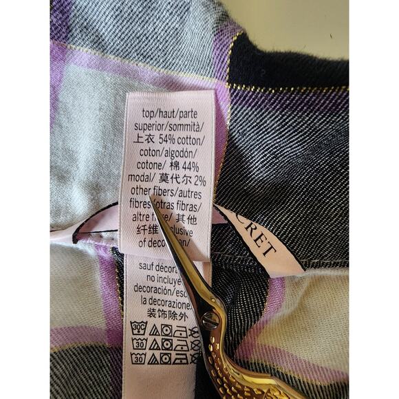 VICTORIA'S SECRET Black Gray Plaid Gold Thread Shorts Pajama Set SZ M - Picture 8 of 13